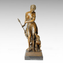 Classical Figure Statue Lady Diana Dog Bronze Sculpture TPE-169